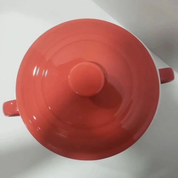 Roscher & CIE Orange/Red Ceramic Bean Pot with Lid. - Picture 3 of 8